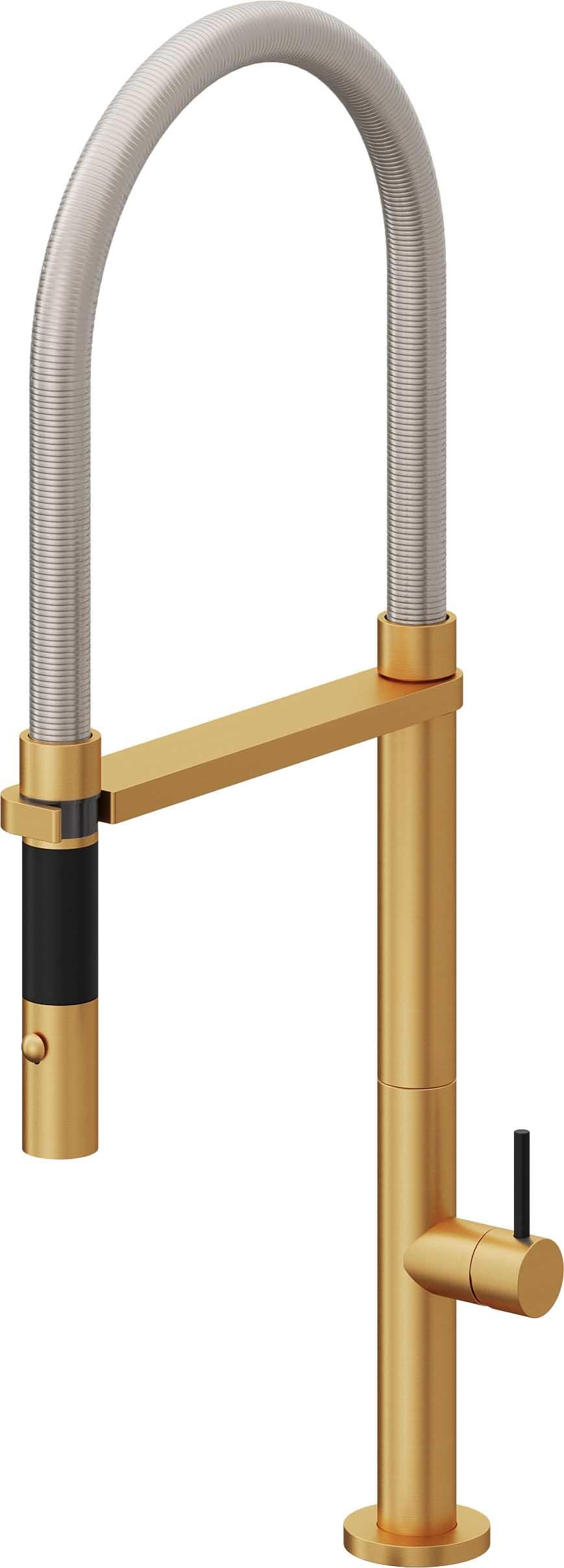 California Faucets Poetto Llave de Cocina Culinaria de Extraccion Contemporanea con Rociador de Boton - Oro Satinado de por Vida