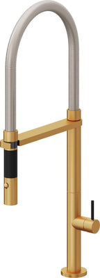 California Faucets Poetto Llave de Cocina Culinaria de Extraccion Contemporanea con Rociador de Boton - Oro Satinado de por Vida