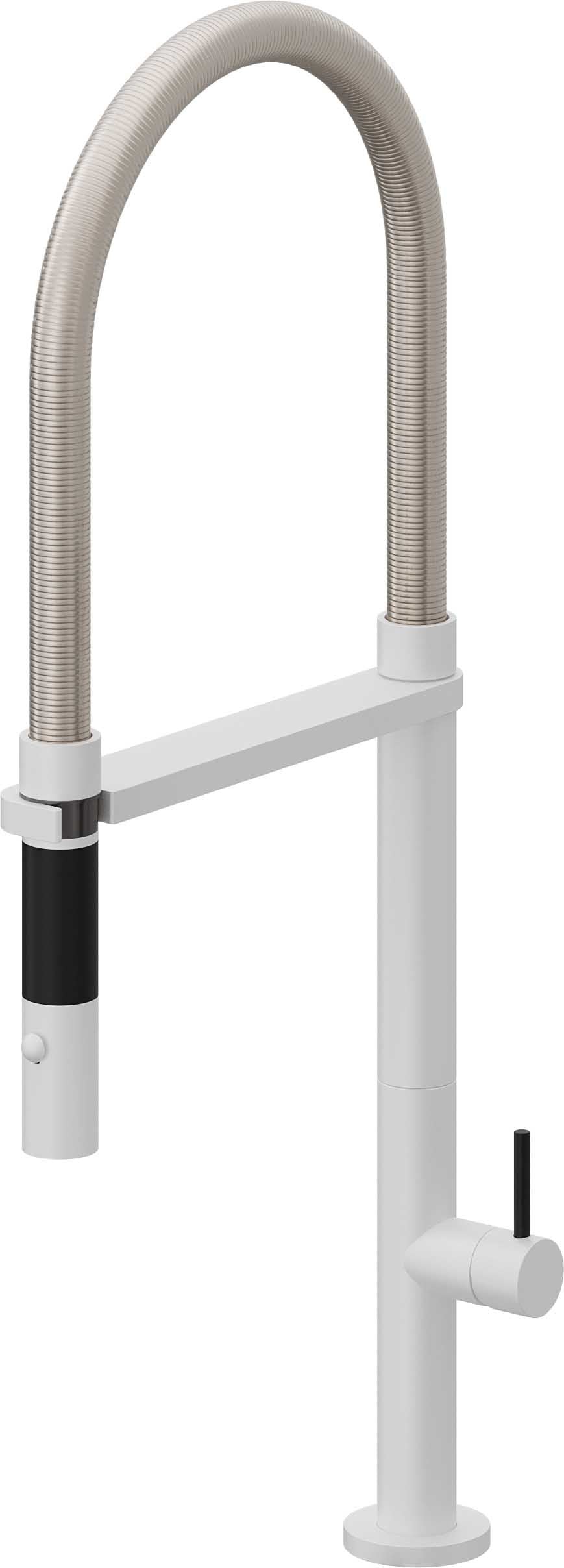 California Faucets Poetto Llave de Cocina Culinaria de Extraccion Contemporanea con Rociador de Boton - Blanco Mate