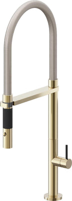 California Faucets Poetto Llave de Cocina Culinaria de Extraccion Contemporanea con Rociador de Boton - Latón Pulido