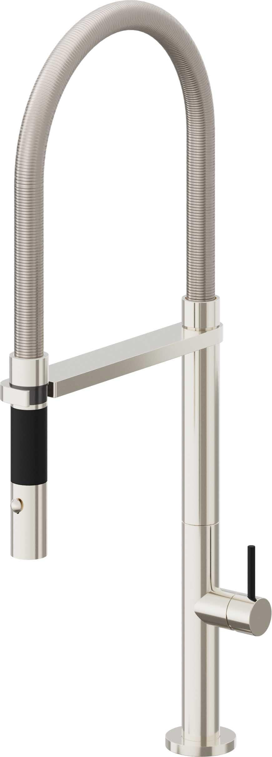 California Faucets Poetto Llave de Cocina Culinaria de Extraccion Contemporanea con Rociador de Boton - Níquel Pulido