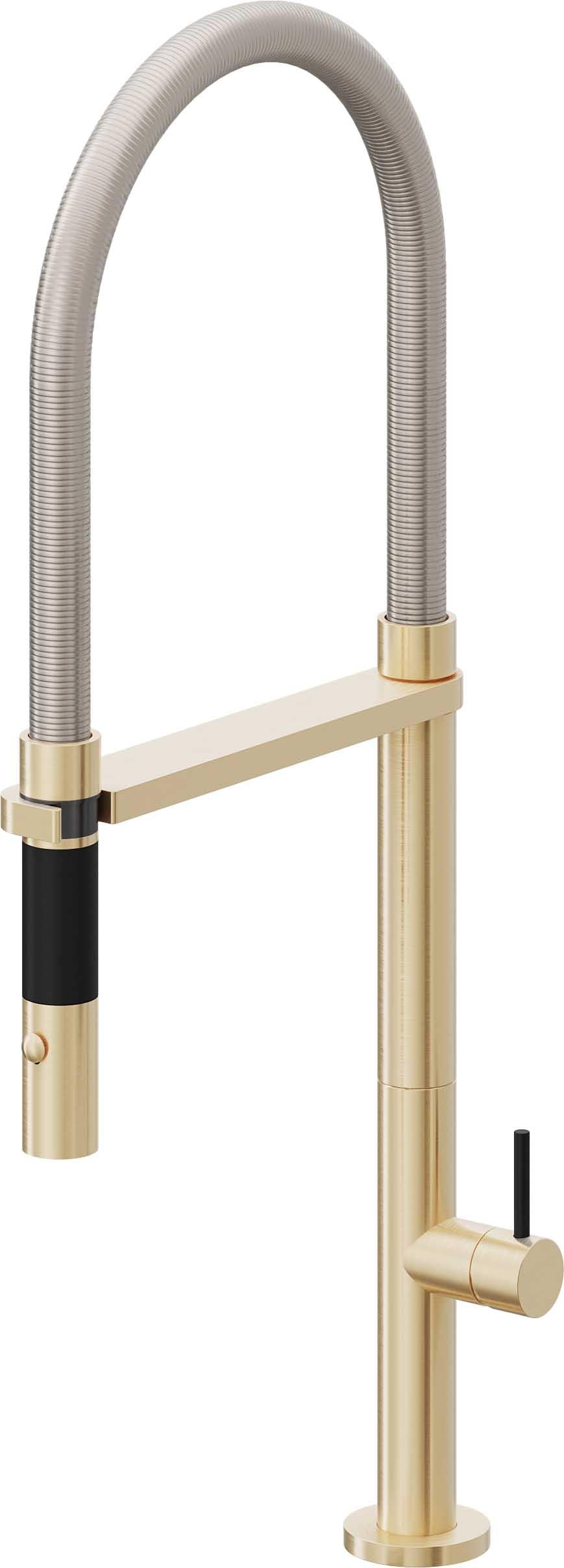 California Faucets Poetto Llave de Cocina Culinaria de Extraccion Contemporanea con Rociador de Boton - Latón Satinado