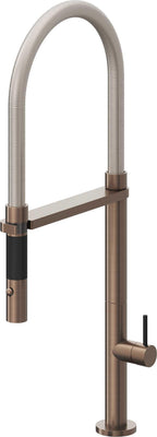 California Faucets Poetto Llave de Cocina Culinaria de Extraccion Contemporanea con Rociador de Boton - Bronce Satinado