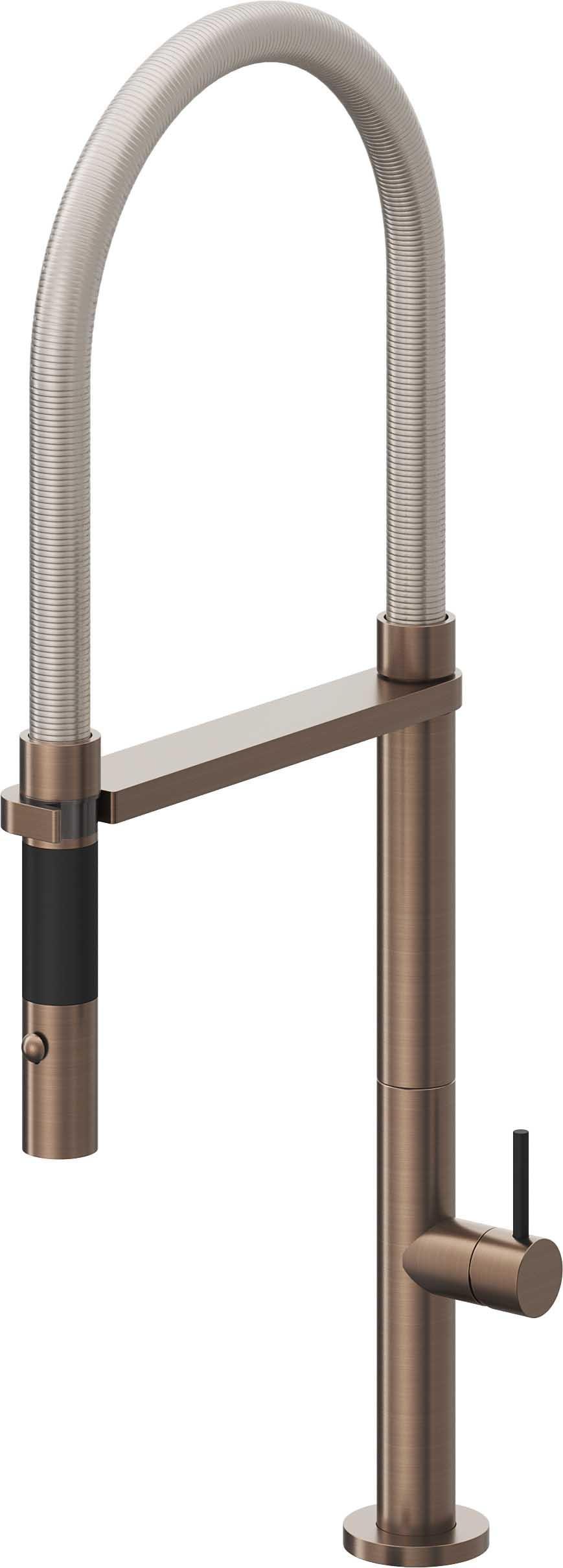 California Faucets Poetto Llave de Cocina Culinaria de Extraccion Contemporanea con Rociador de Boton - Bronce Satinado