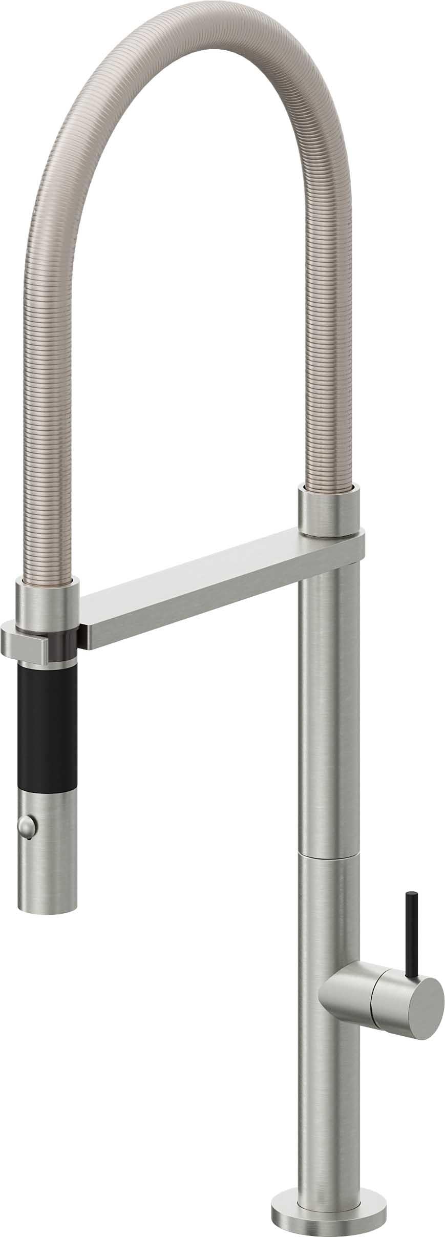 California Faucets Poetto Llave de Cocina Culinaria de Extraccion Contemporanea con Rociador de Boton - Cromo Satinado
