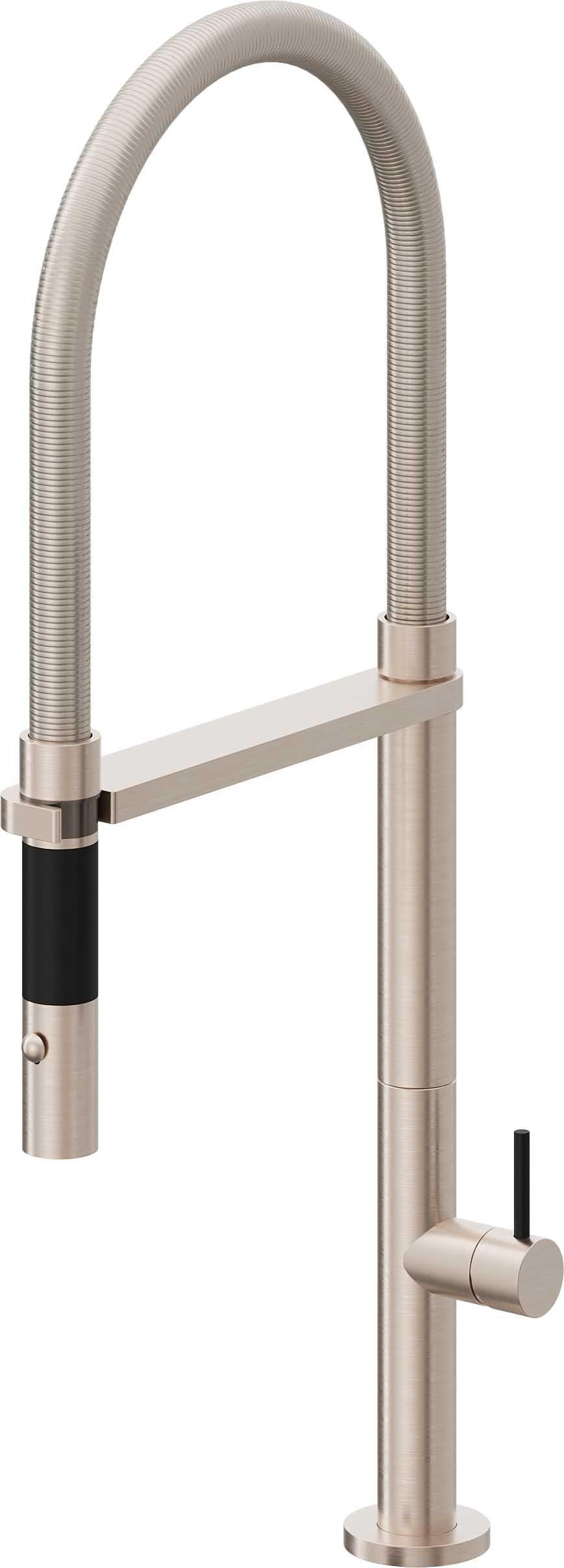 California Faucets Poetto Llave de Cocina Culinaria de Extraccion Contemporanea con Rociador de Boton - Níquel Satinado