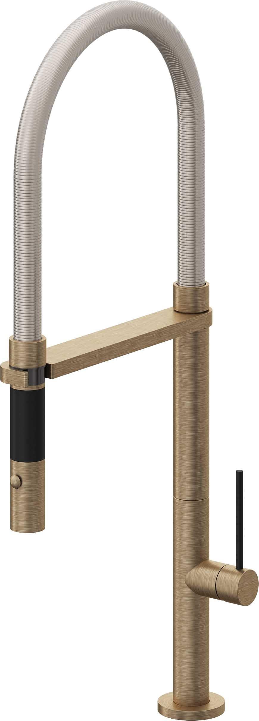 California Faucets Poetto Llave de Cocina Culinaria de Extraccion Contemporanea con Rociador de Boton - Latón Antiguo Mate