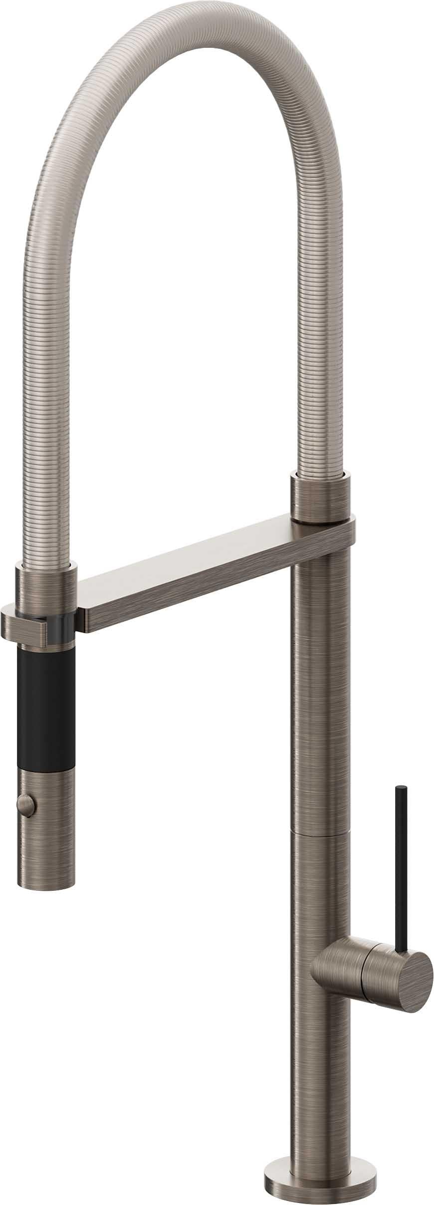 California Faucets Poetto Llave de Cocina Culinaria de Extraccion Contemporanea con Rociador de Boton - Níquel Antiguo Mate
