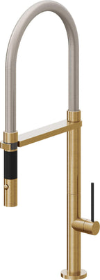 California Faucets Poetto Llave de Cocina Culinaria de Extraccion Contemporanea con Rociador de Boton - Latón Bruñido