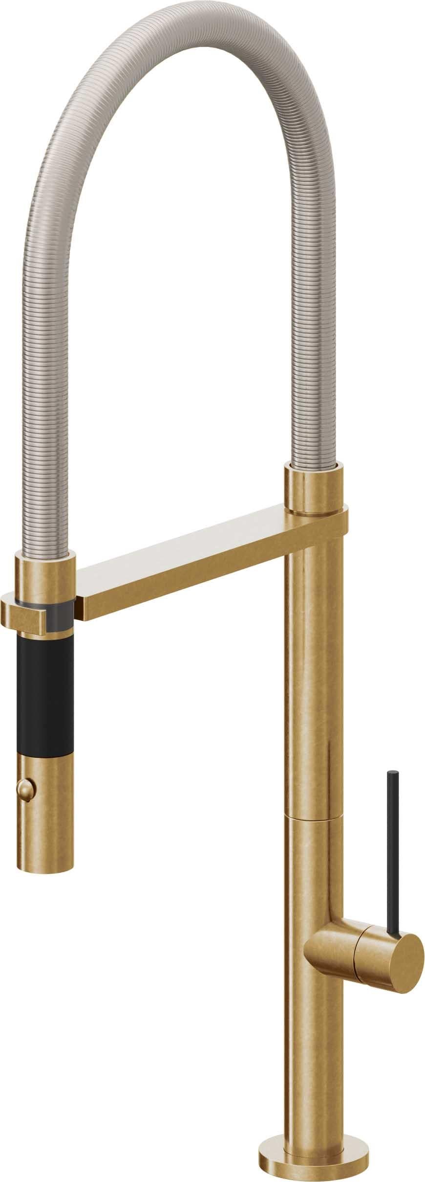 California Faucets Poetto Llave de Cocina Culinaria de Extraccion Contemporanea con Rociador de Boton - Latón Bruñido
