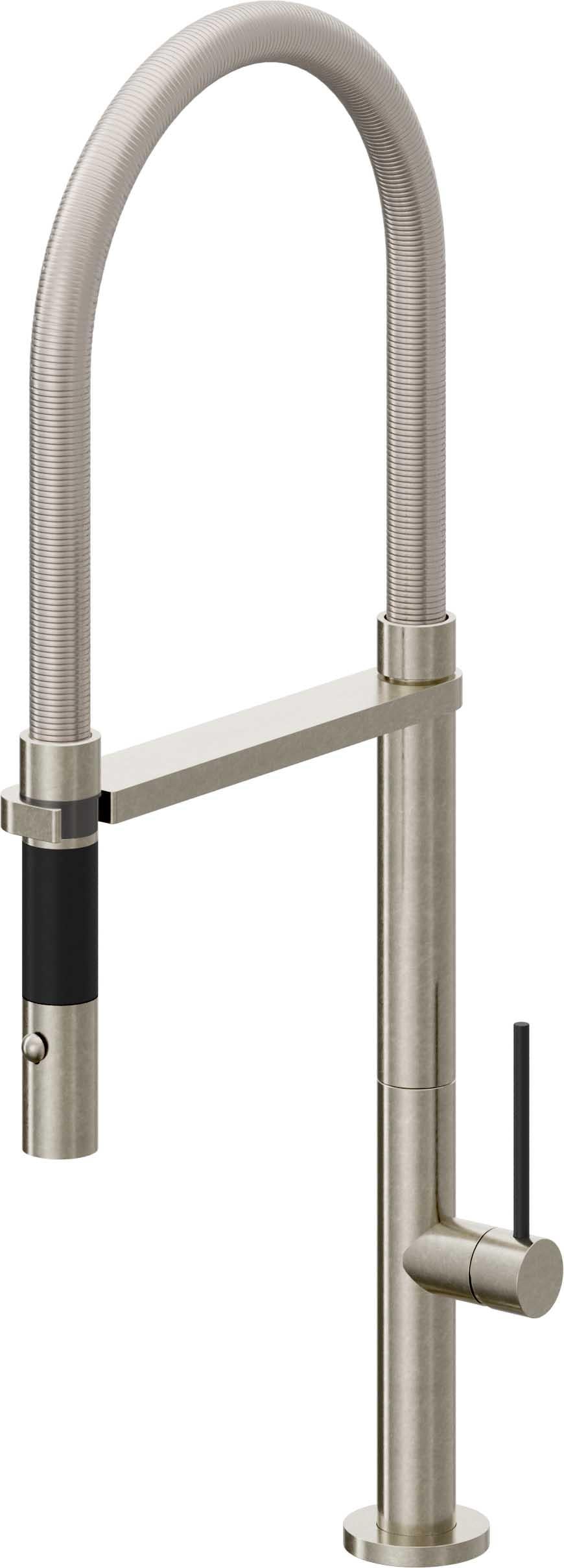 California Faucets Poetto Llave de Cocina Culinaria de Extraccion Contemporanea con Rociador de Boton - Níquel Bruñido