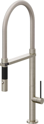 California Faucets Poetto Llave de Cocina Culinaria de Extraccion Contemporanea con Rociador de Boton - Níquel Bruñido