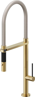 California Faucets Poetto Llave de Cocina Culinaria de Extraccion Contemporanea con Rociador de Boton - Oro Pulido de por Vida