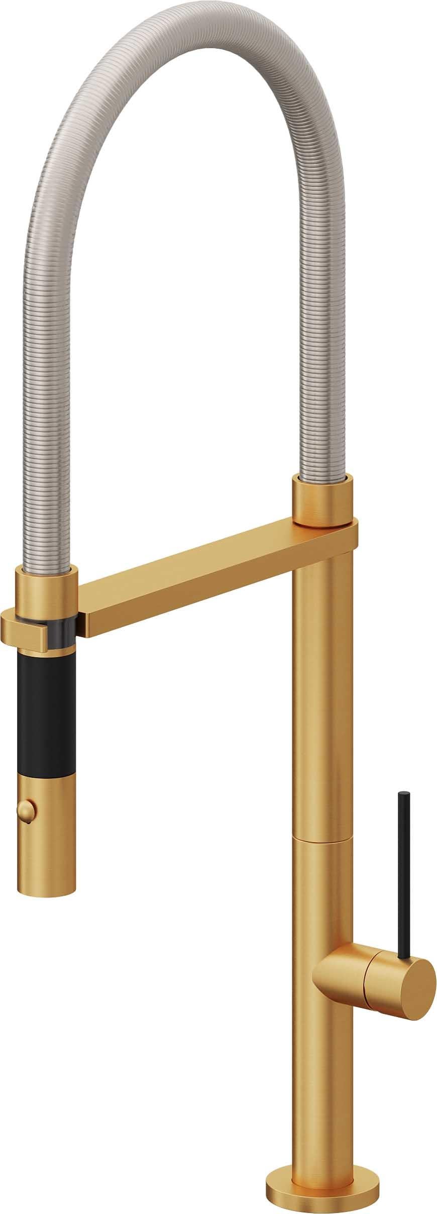 California Faucets Poetto Llave de Cocina Culinaria de Extraccion Contemporanea con Rociador de Boton - Oro Satinado de por Vida