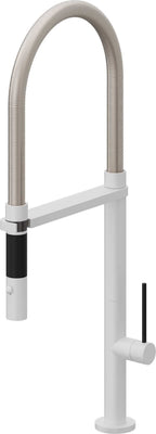 California Faucets Poetto Llave de Cocina Culinaria de Extraccion Contemporanea con Rociador de Boton - Blanco Mate