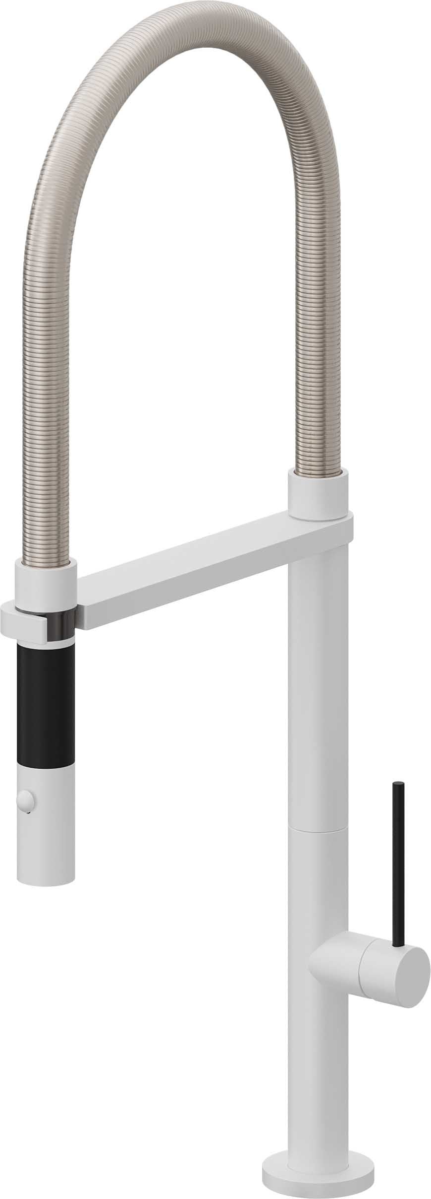 California Faucets Poetto Llave de Cocina Culinaria de Extraccion Contemporanea con Rociador de Boton - Blanco Mate