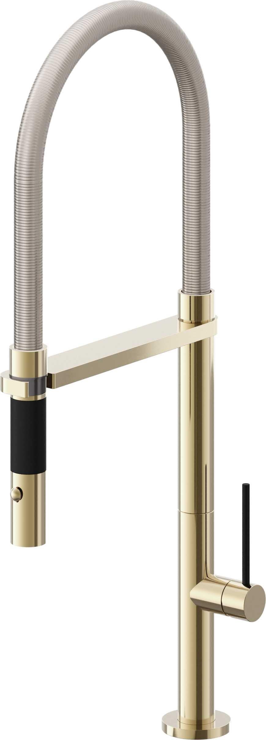 California Faucets Poetto Llave de Cocina Culinaria de Extraccion Contemporanea con Rociador de Boton - Latón Pulido