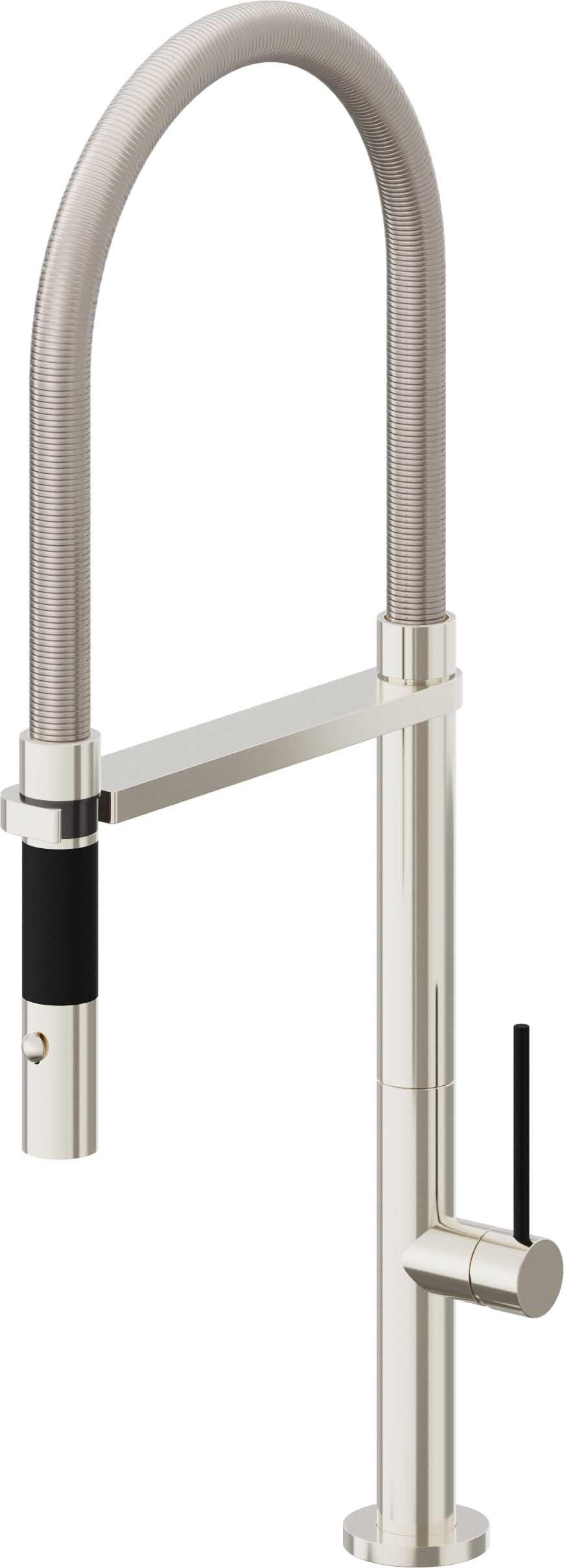 California Faucets Poetto Llave de Cocina Culinaria de Extraccion Contemporanea con Rociador de Boton - Níquel Pulido
