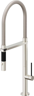 California Faucets Poetto Llave de Cocina Culinaria de Extraccion Contemporanea con Rociador de Boton - Níquel Pulido