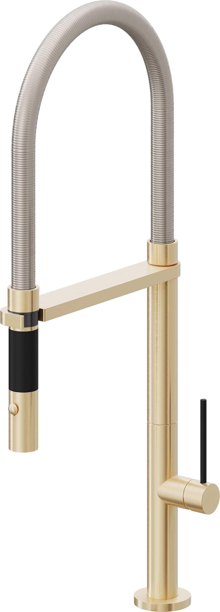 California Faucets Poetto Llave de Cocina Culinaria de Extraccion Contemporanea con Rociador de Boton - Latón Satinado