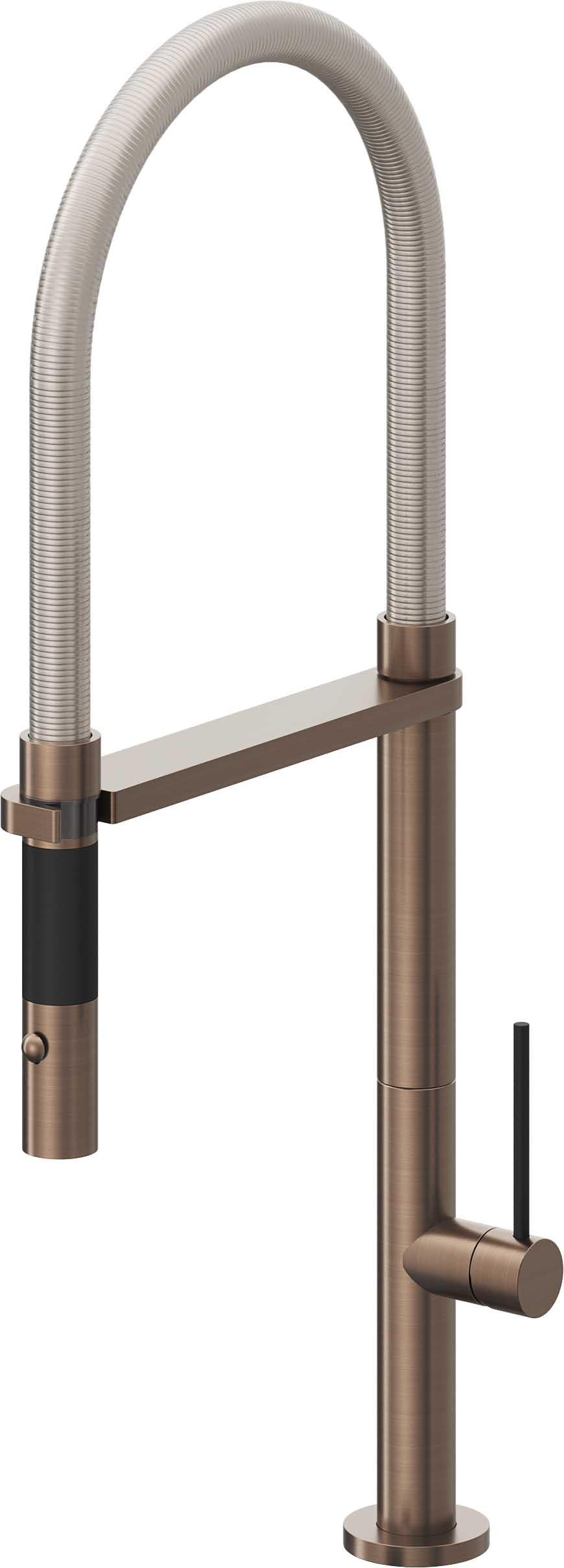California Faucets Poetto Llave de Cocina Culinaria de Extraccion Contemporanea con Rociador de Boton - Bronce Satinado
