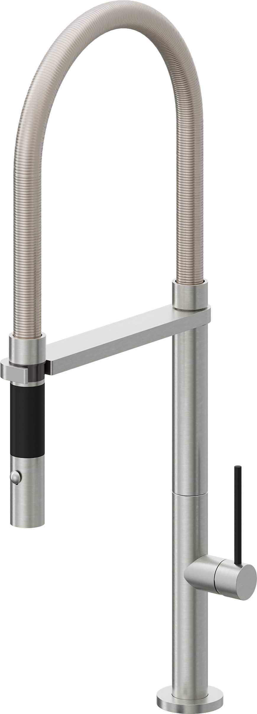 California Faucets Poetto Llave de Cocina Culinaria de Extraccion Contemporanea con Rociador de Boton - Cromo Satinado