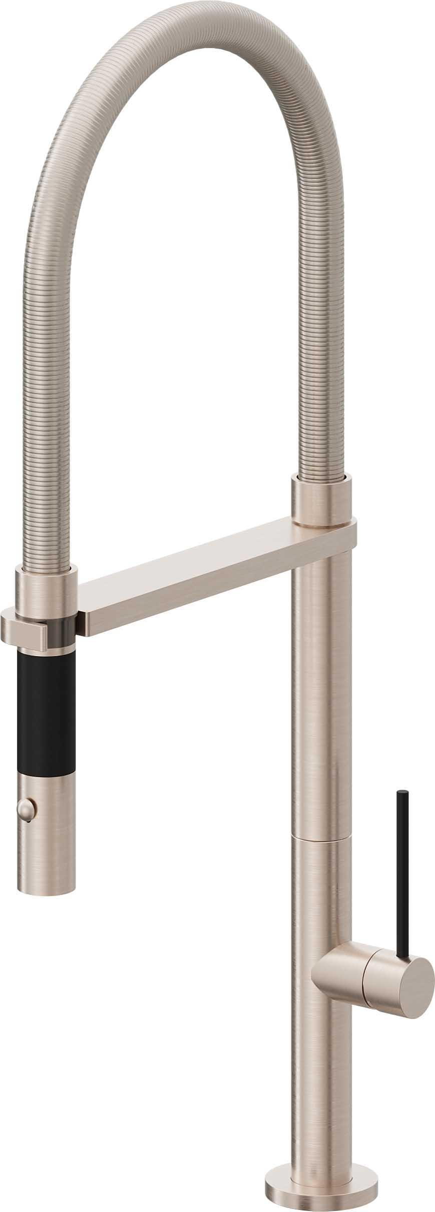 California Faucets Poetto Llave de Cocina Culinaria de Extraccion Contemporanea con Rociador de Boton - Níquel Satinado