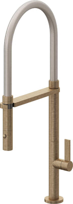 California Faucets Poetto Llave de Cocina Culinaria de Extraccion Contemporanea con Rociador de Boton - Latón Antiguo Mate