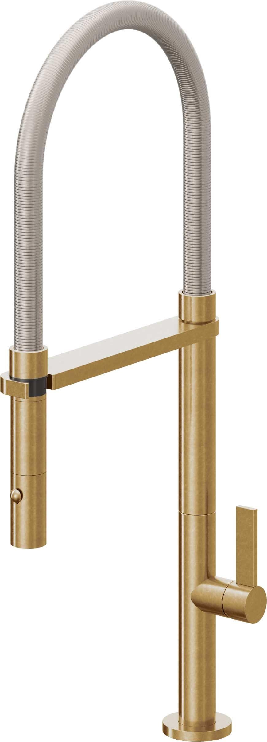 California Faucets Poetto Llave de Cocina Culinaria de Extraccion Contemporanea con Rociador de Boton - Latón Bruñido