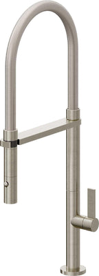 California Faucets Poetto Llave de Cocina Culinaria de Extraccion Contemporanea con Rociador de Boton - Níquel Bruñido