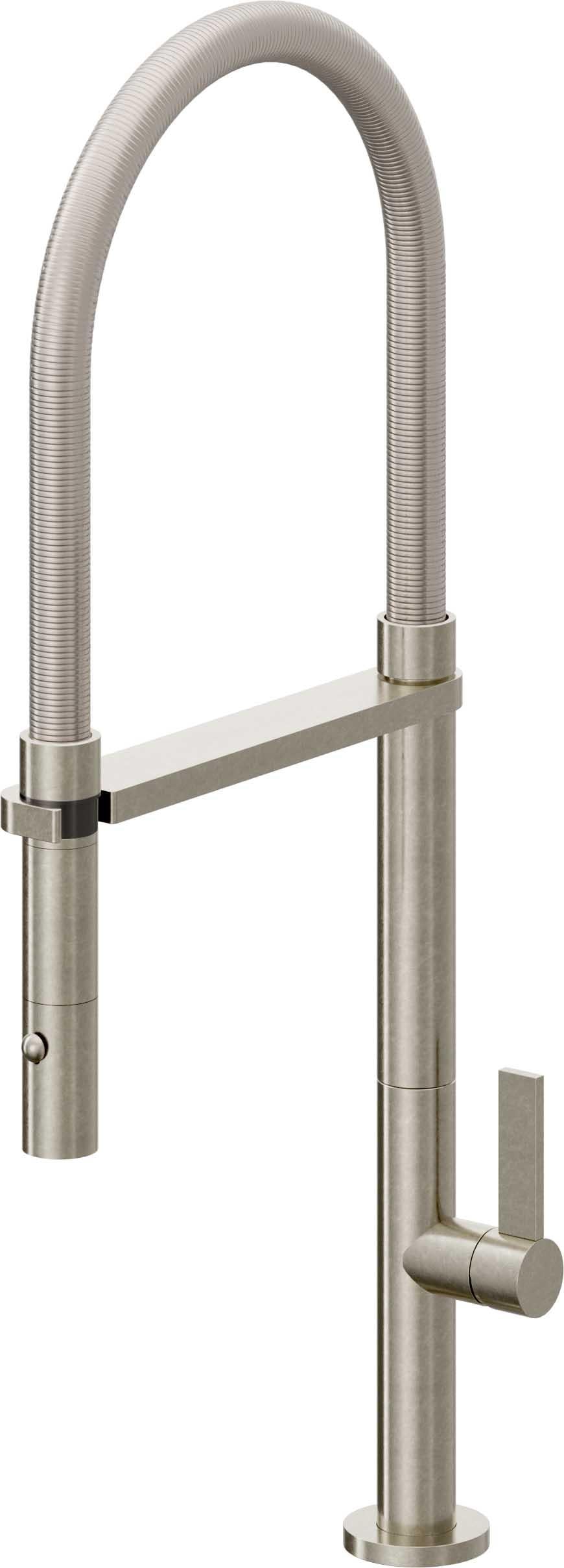 California Faucets Poetto Llave de Cocina Culinaria de Extraccion Contemporanea con Rociador de Boton - Níquel Bruñido
