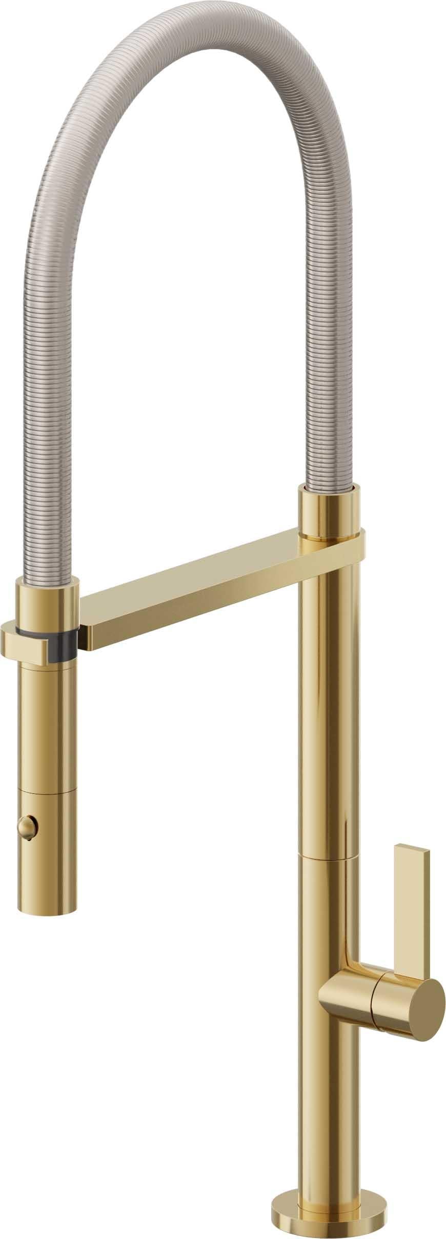 California Faucets Poetto Llave de Cocina Culinaria de Extraccion Contemporanea con Rociador de Boton - Oro Pulido de por Vida