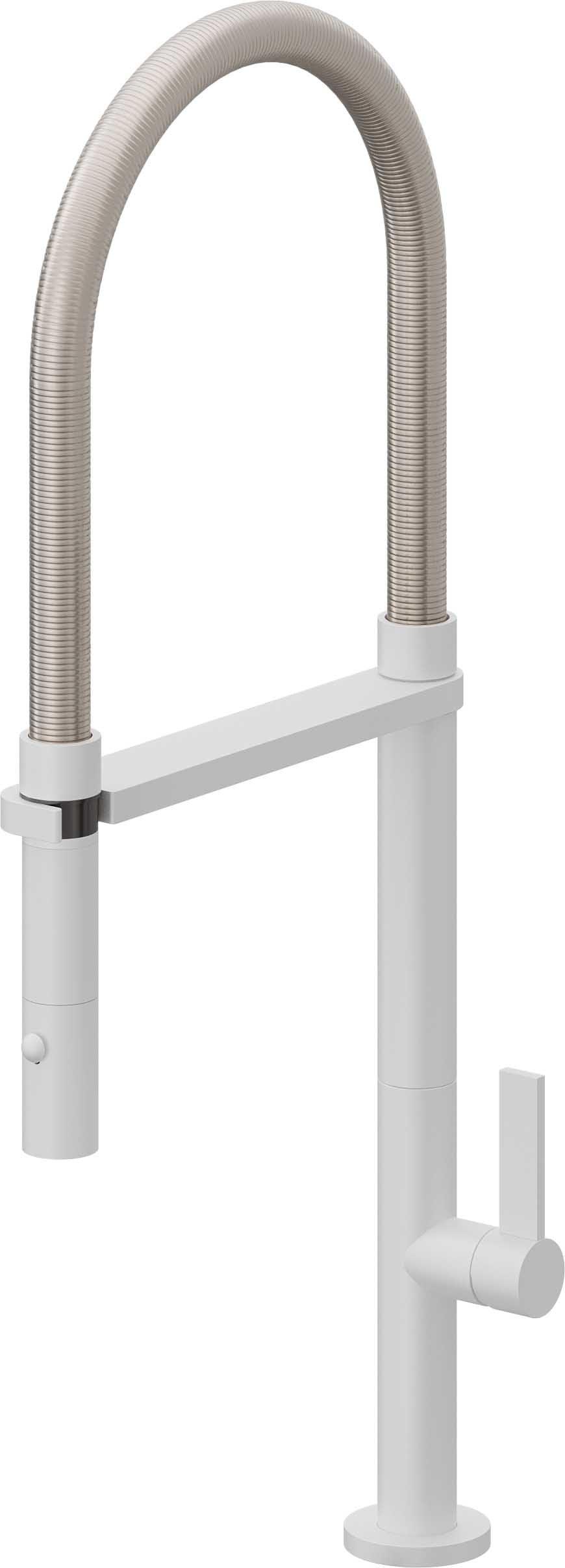 California Faucets Poetto Llave de Cocina Culinaria de Extraccion Contemporanea con Rociador de Boton - Blanco Mate
