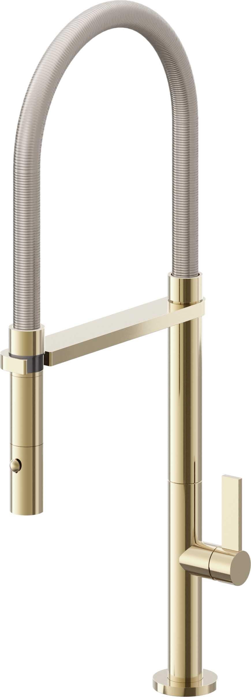 California Faucets Poetto Llave de Cocina Culinaria de Extraccion Contemporanea con Rociador de Boton - Latón Pulido
