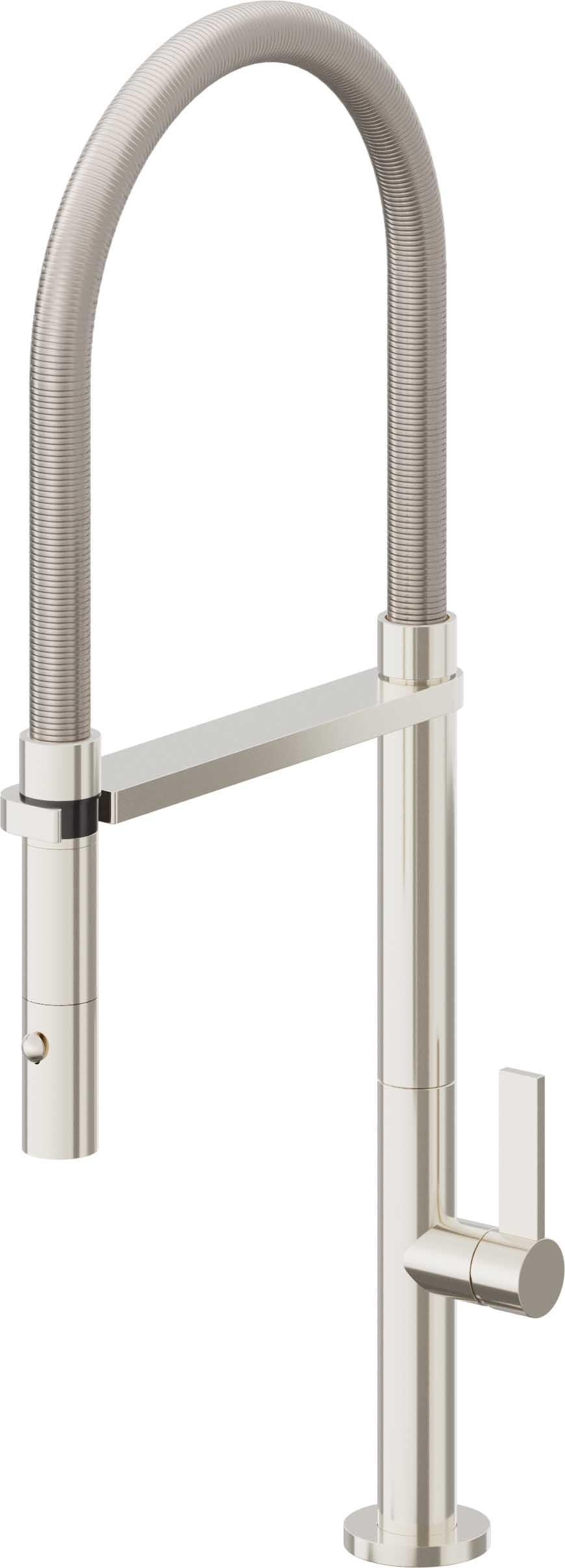 California Faucets Poetto Llave de Cocina Culinaria de Extraccion Contemporanea con Rociador de Boton - Níquel Pulido