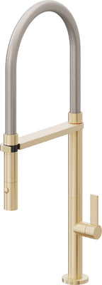 California Faucets Poetto Llave de Cocina Culinaria de Extraccion Contemporanea con Rociador de Boton - Latón Satinado