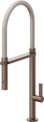 California Faucets Poetto Llave de Cocina Culinaria de Extraccion Contemporanea con Rociador de Boton - Bronce Satinado