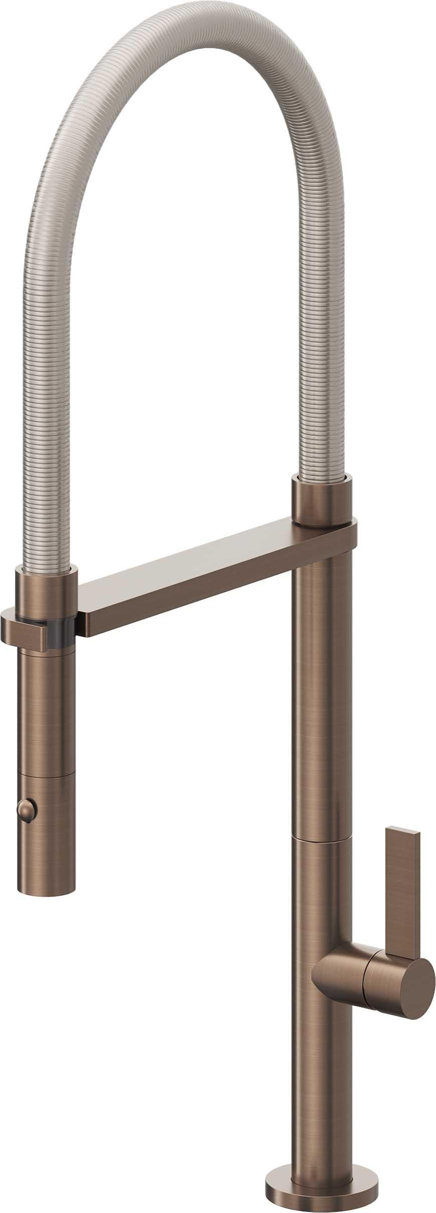 California Faucets Poetto Llave de Cocina Culinaria de Extraccion Contemporanea con Rociador de Boton - Bronce Satinado