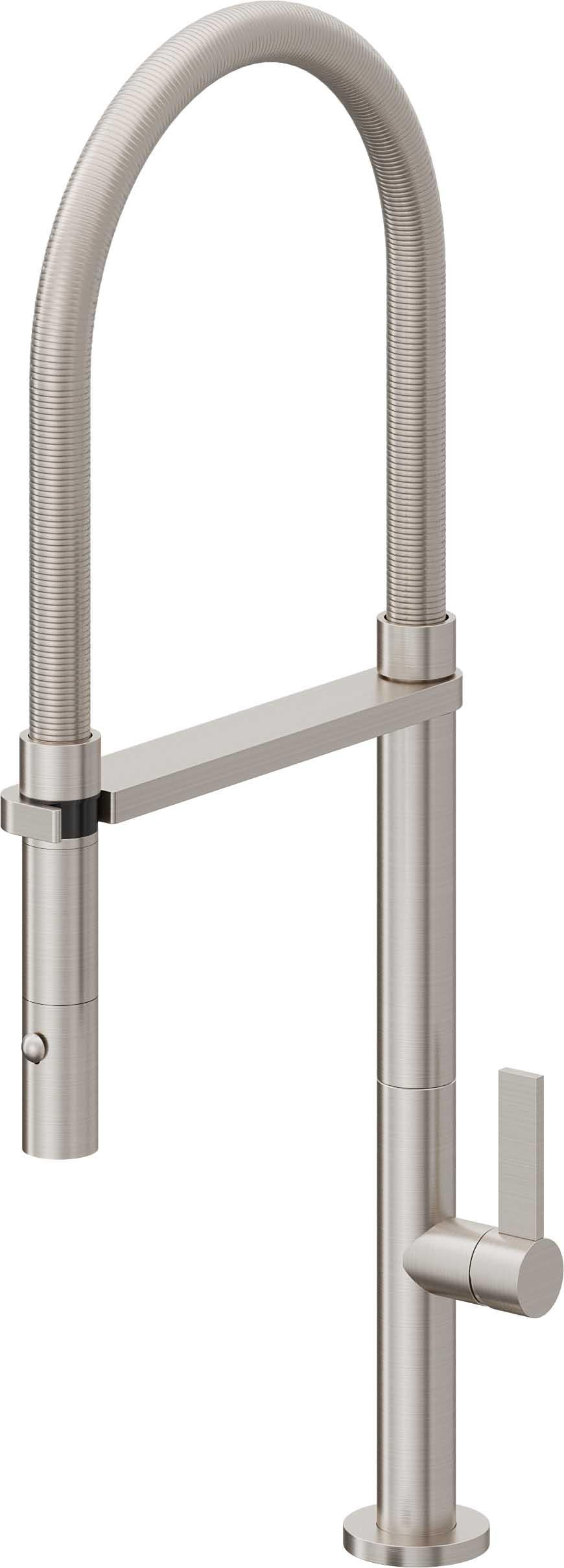 California Faucets Poetto Llave de Cocina Culinaria de Extraccion Contemporanea con Rociador de Boton - Acero Inoxidable Ultra
