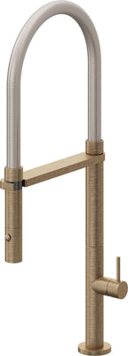 California Faucets Poetto Llave de Cocina Culinaria de Extraccion Contemporanea con Rociador de Boton - Latón Antiguo Mate