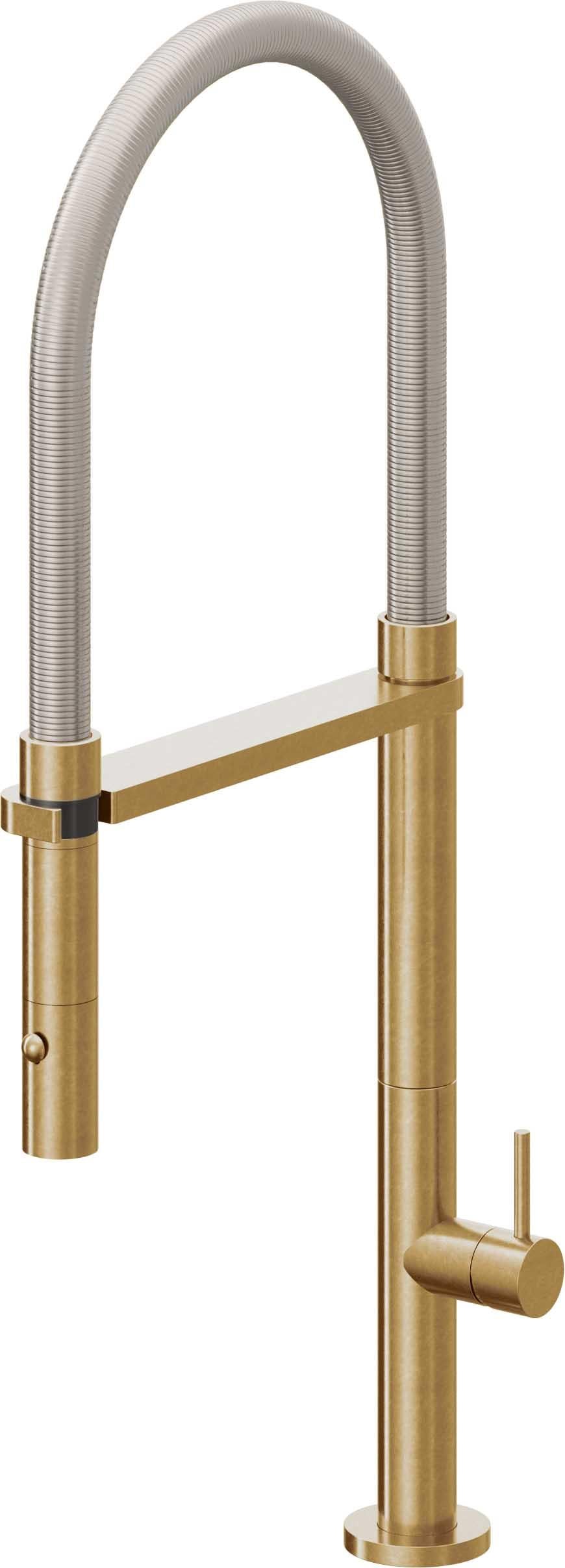 California Faucets Poetto Llave de Cocina Culinaria de Extraccion Contemporanea con Rociador de Boton - Latón Bruñido