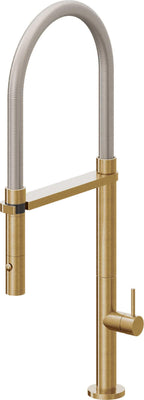 California Faucets Poetto Llave de Cocina Culinaria de Extraccion Contemporanea con Rociador de Boton - Latón Bruñido