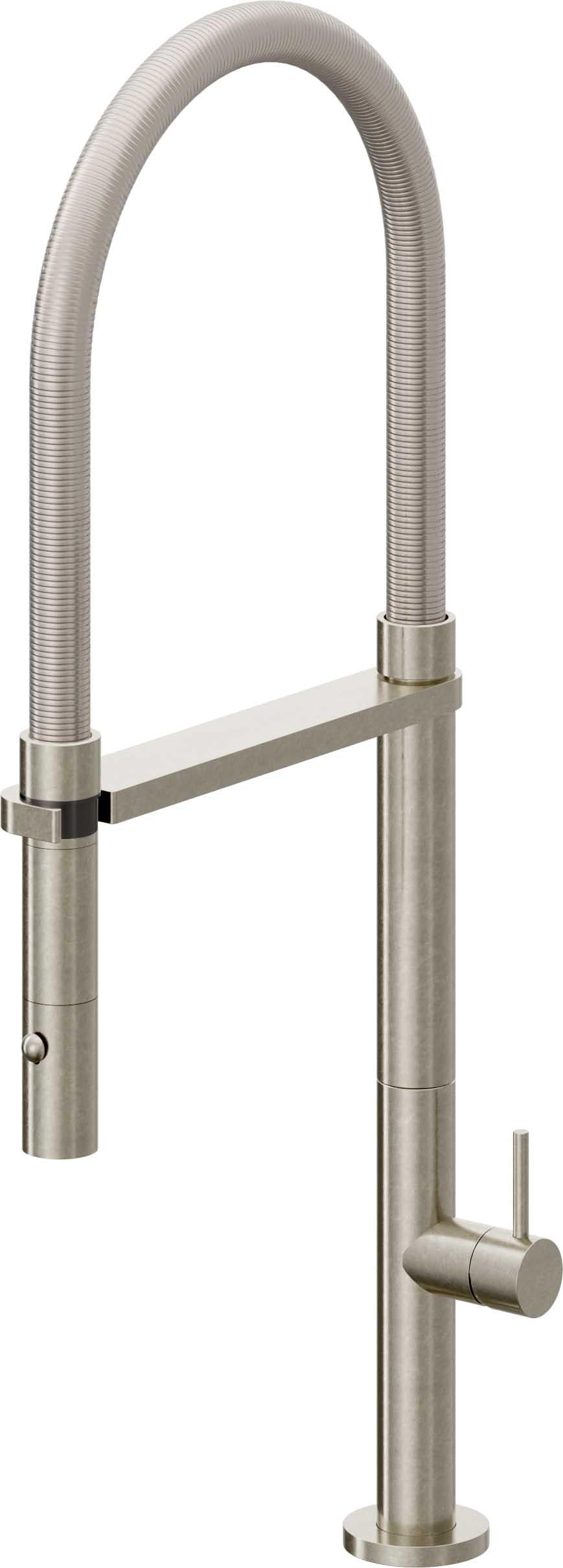 California Faucets Poetto Llave de Cocina Culinaria de Extraccion Contemporanea con Rociador de Boton - Níquel Bruñido