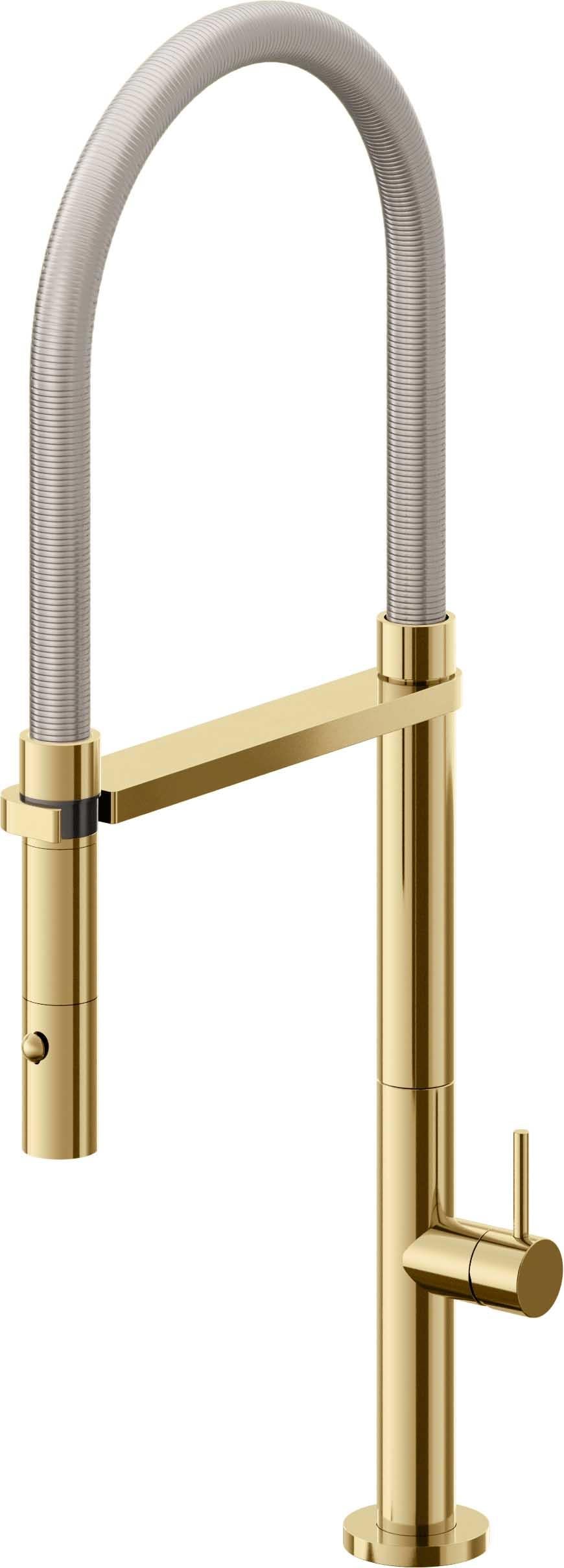 California Faucets Poetto Llave de Cocina Culinaria de Extraccion Contemporanea con Rociador de Boton - Oro Francés