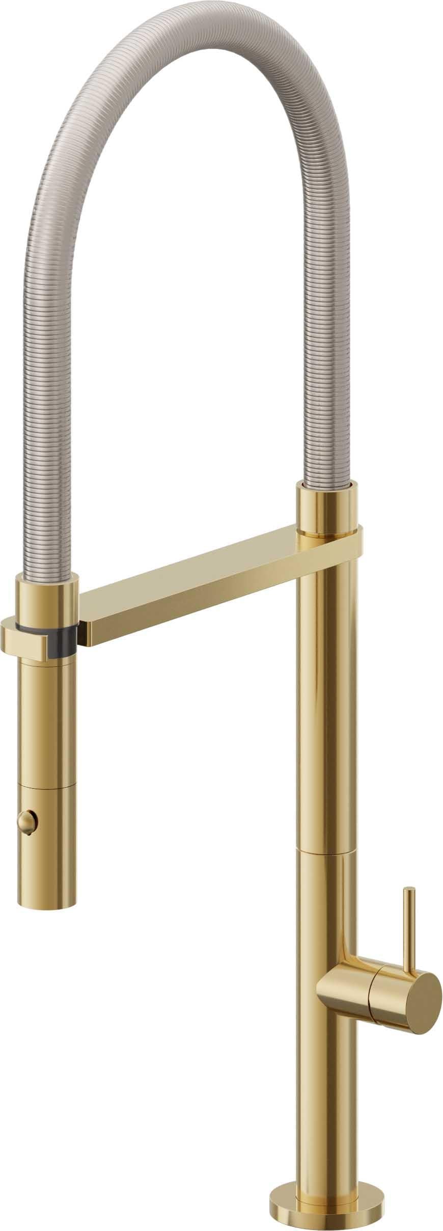 California Faucets Poetto Llave de Cocina Culinaria de Extraccion Contemporanea con Rociador de Boton - Oro Pulido de por Vida