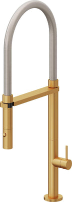 California Faucets Poetto Llave de Cocina Culinaria de Extraccion Contemporanea con Rociador de Boton - Oro Satinado de por Vida