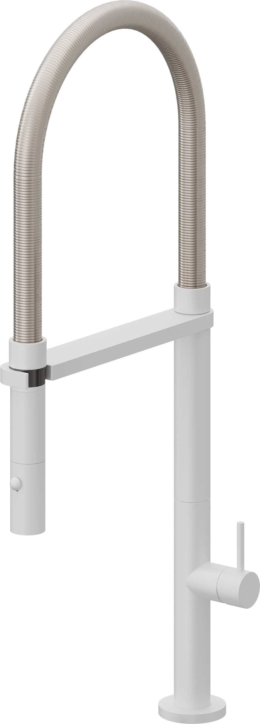 California Faucets Poetto Llave de Cocina Culinaria de Extraccion Contemporanea con Rociador de Boton - Blanco Mate