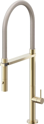 California Faucets Poetto Llave de Cocina Culinaria de Extraccion Contemporanea con Rociador de Boton - Latón Pulido