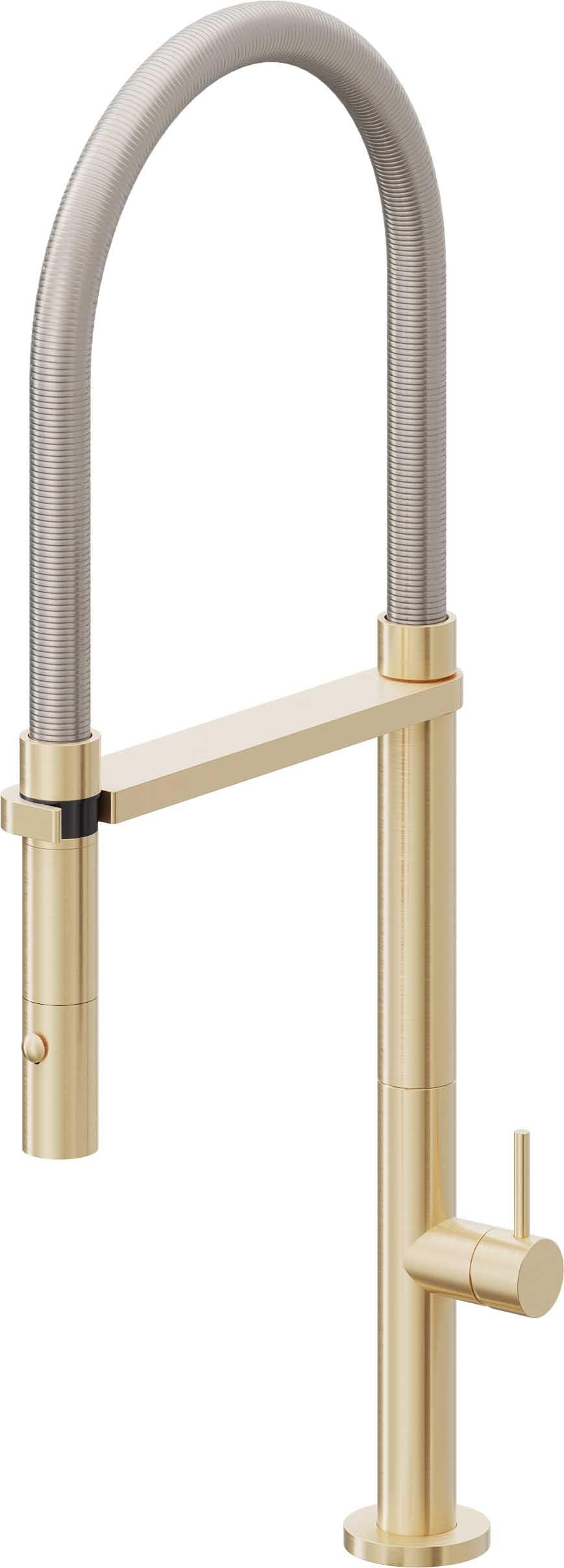 California Faucets Poetto Llave de Cocina Culinaria de Extraccion Contemporanea con Rociador de Boton - Latón Satinado
