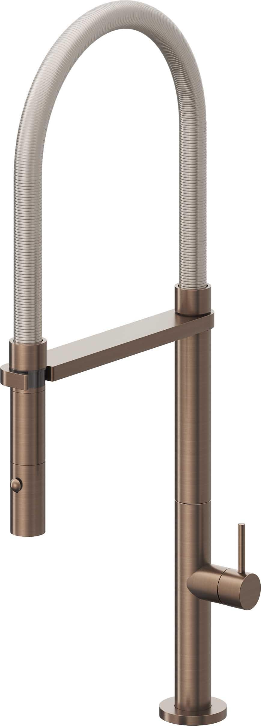 California Faucets Poetto Llave de Cocina Culinaria de Extraccion Contemporanea con Rociador de Boton - Bronce Satinado